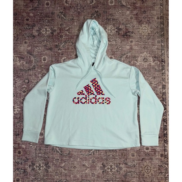adidas Tops - Adidas Womens Plus Size 2X Halo Mint Dot Print Logo Pullover Hoodie Sweatshirt